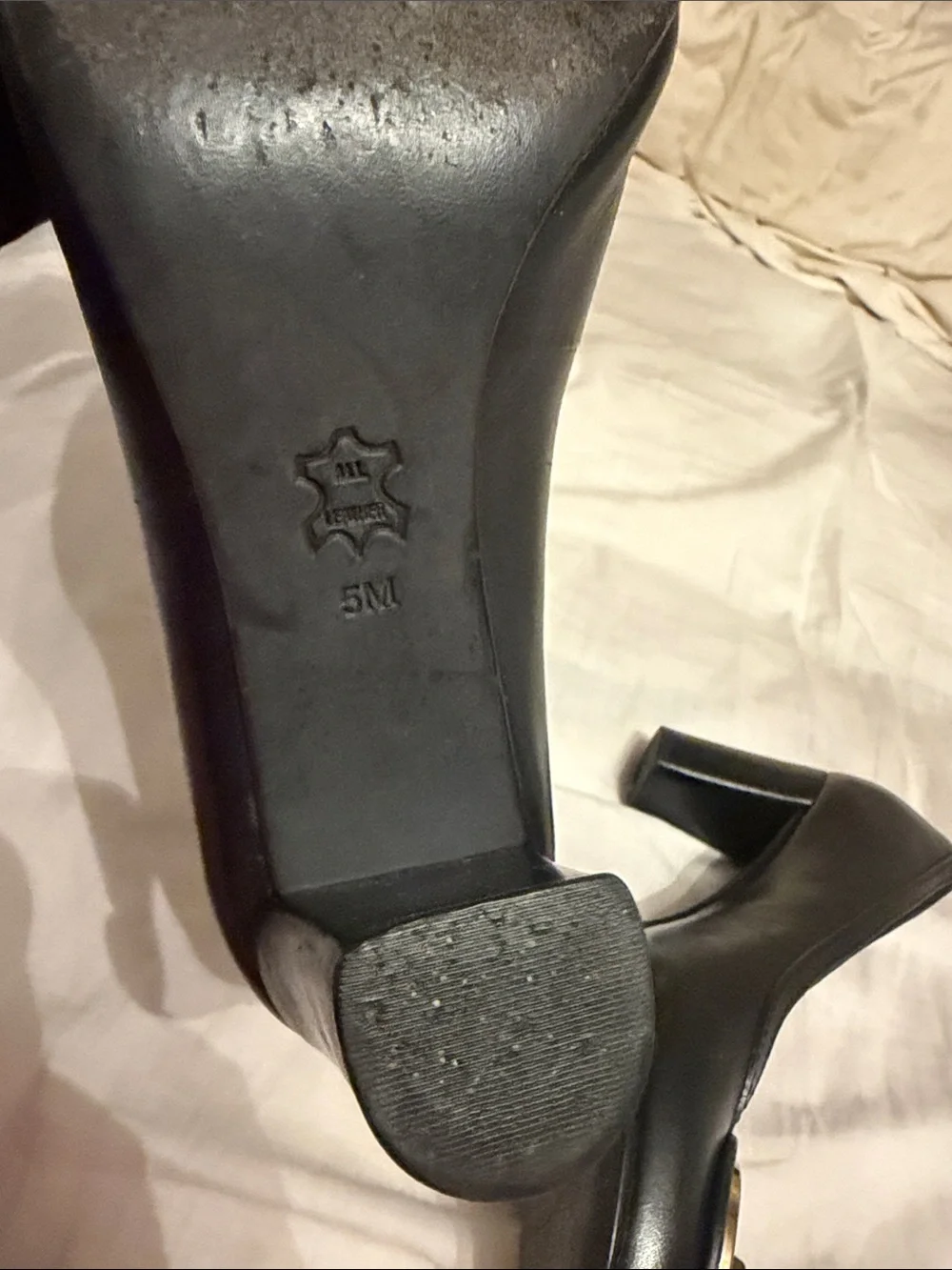 Tory Burch Black Leather chunky heels with Gold Logo Medallion